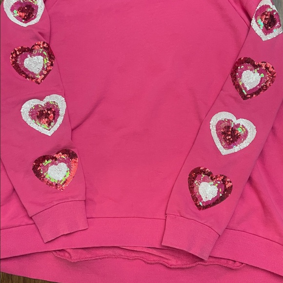 Queen of Sparkles Heart on Your Sleeve sequin hot pink Valentine’s Sweatshirt XL - Picture 8 of 15